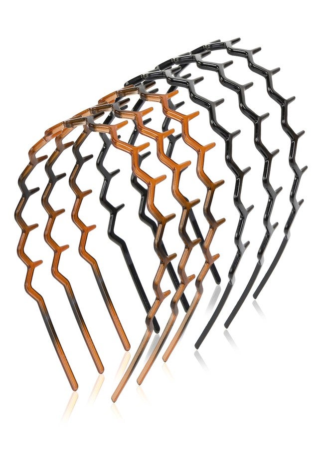 AIBFRID Zig Zag Headbands for Women Men Girls, Plastic Head Bands with Teeth Zigzag Fashion Hair Styling Accessories Wavy Shark Tooth Comb Headband Non Slip Trendy Hair Bands for Women’s Hair, 6 Packs - Image 1